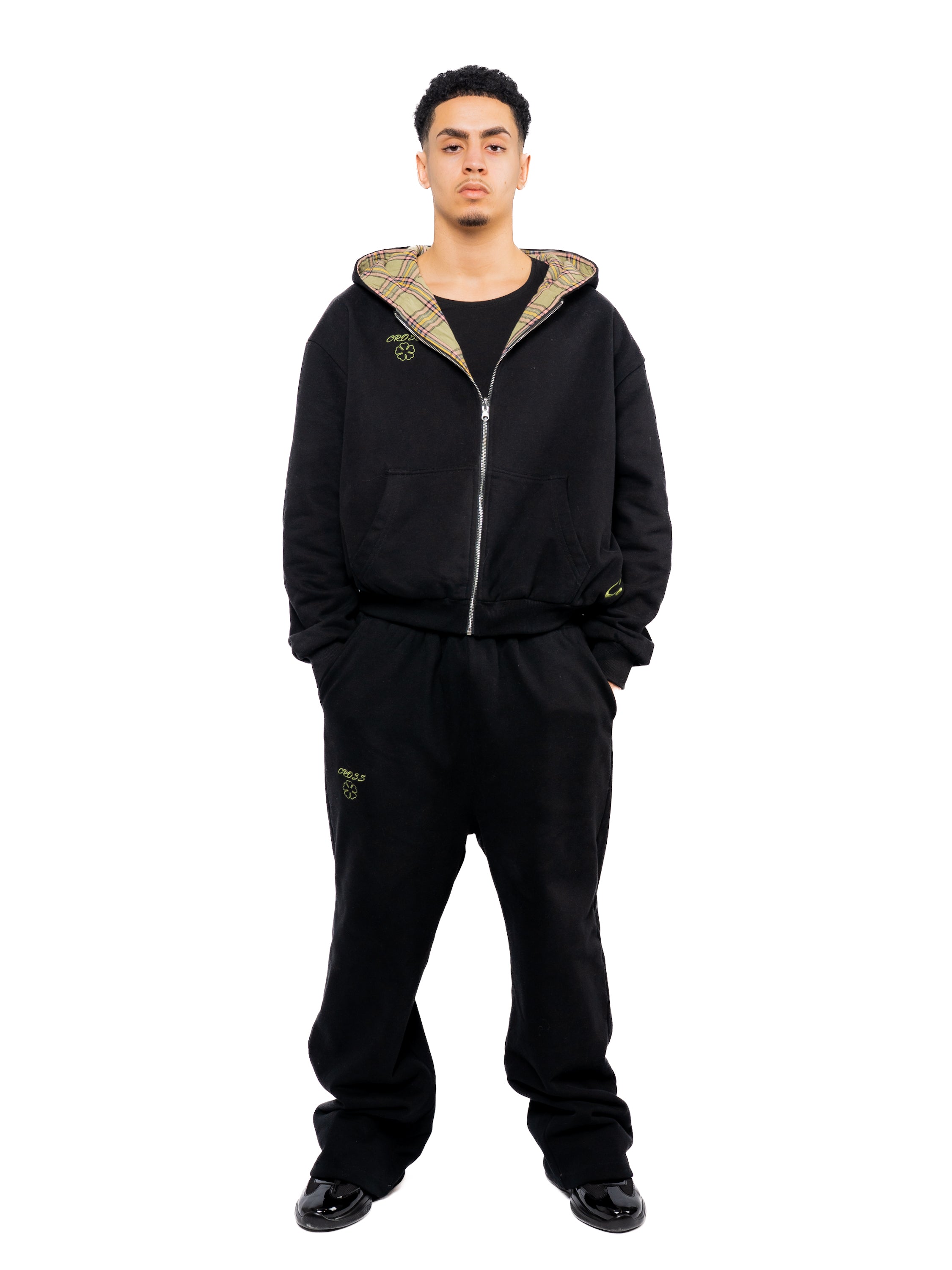 Black & Matcha Green Tartan Reversible sweatpants