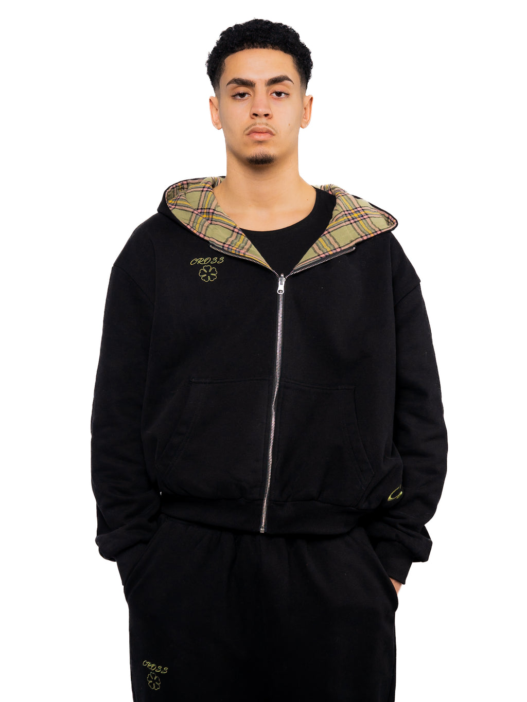 Black & Matcha Green Tartan Reversible Hoodie