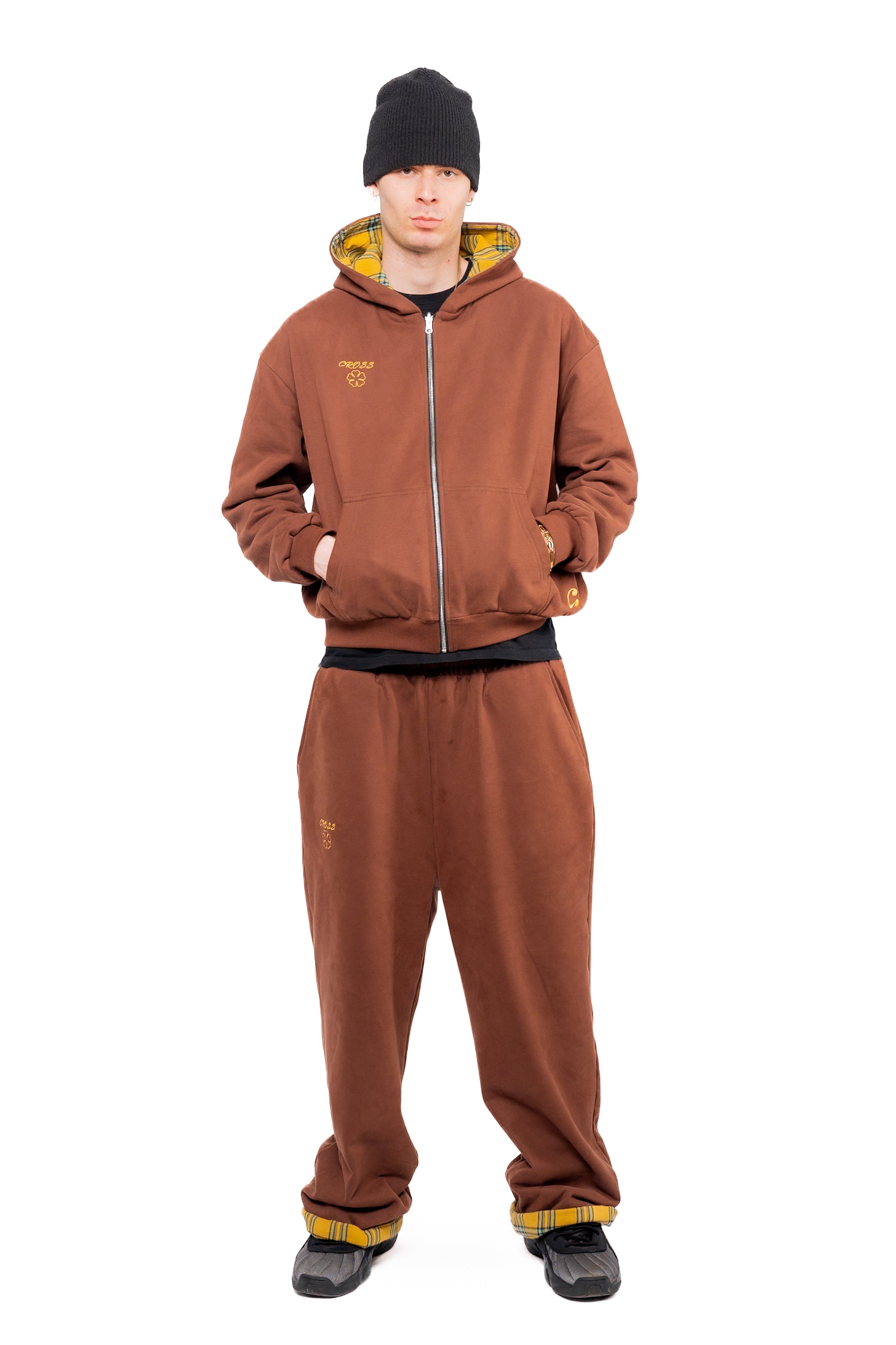 Brown & Yellow Tartan Reversible sweatpants