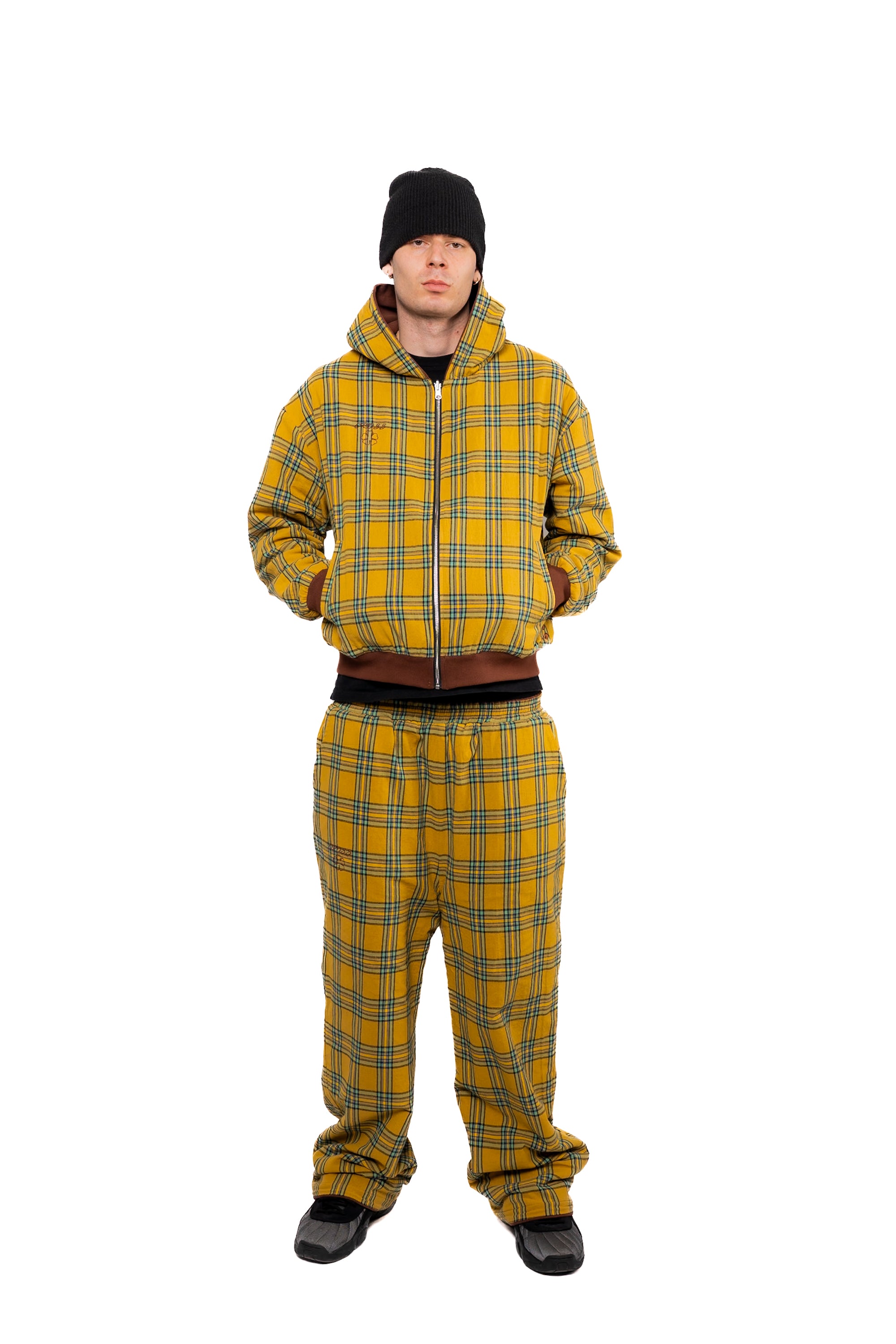 Brown & Yellow Tartan Reversible Set